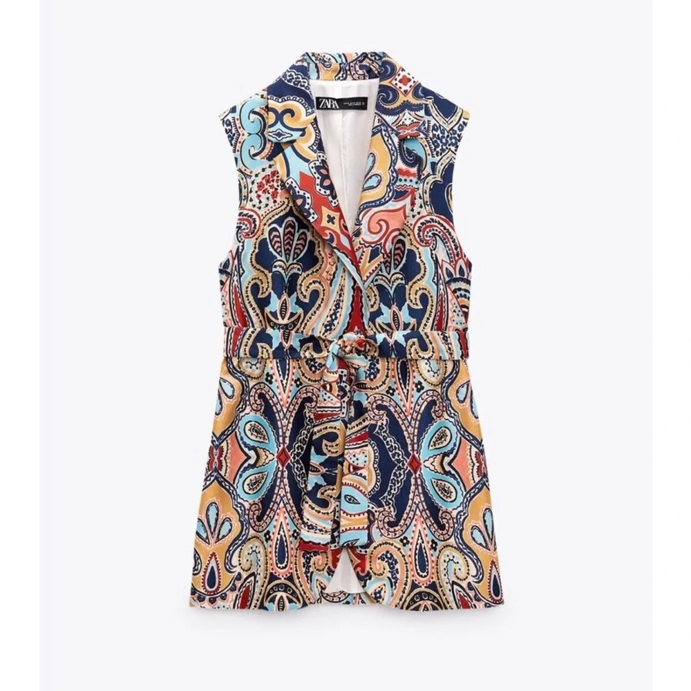 (NWT) Zara Paisley Print Belted Vest Dress - Picture 3 of 4